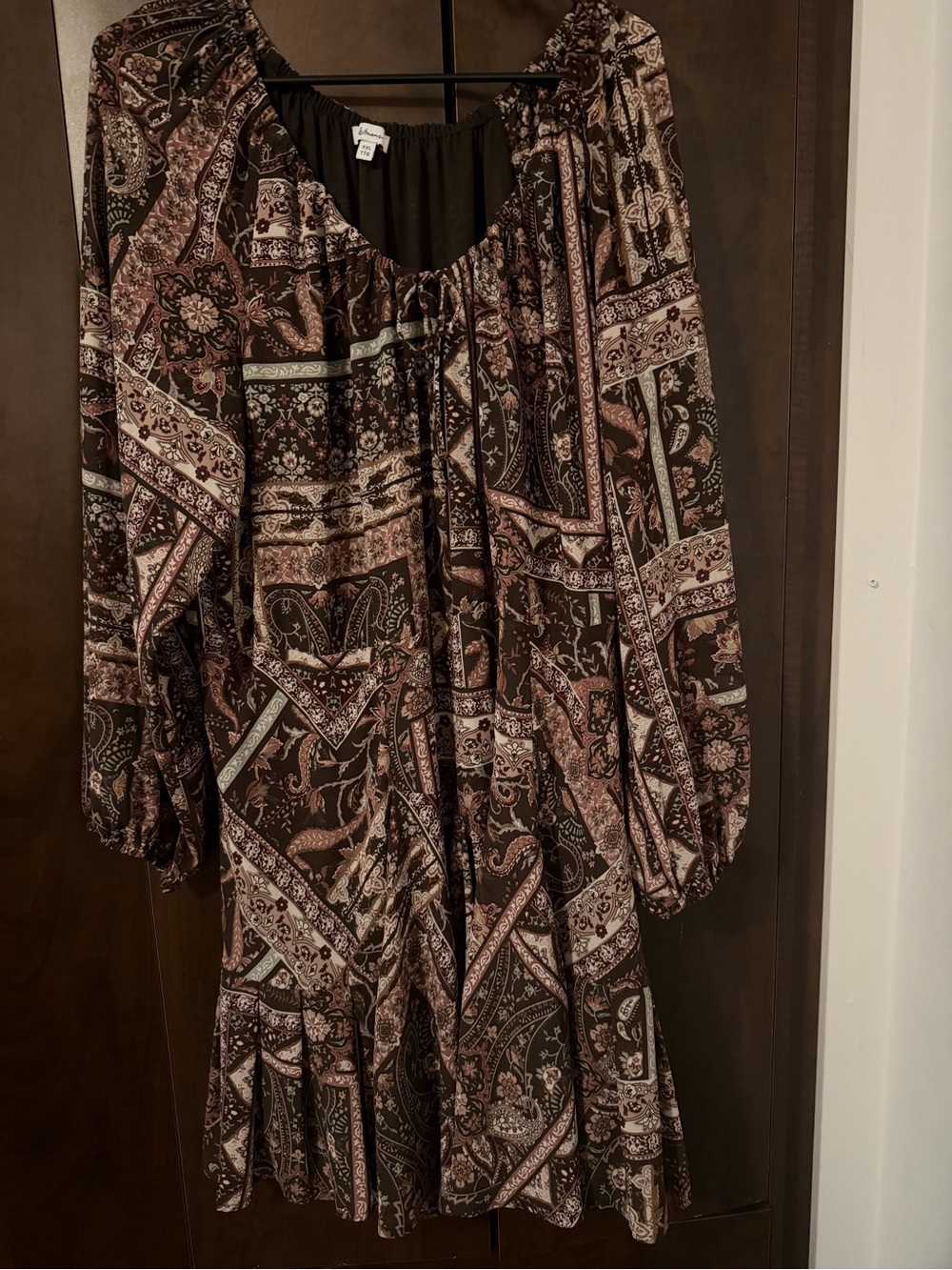 Reitmans Paisley Boho Long Sleeve Dress - Brown & Pink